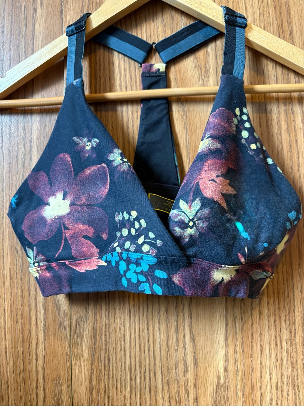 Lole Black Floral Padded Sports Bralette with Adjustable Straps